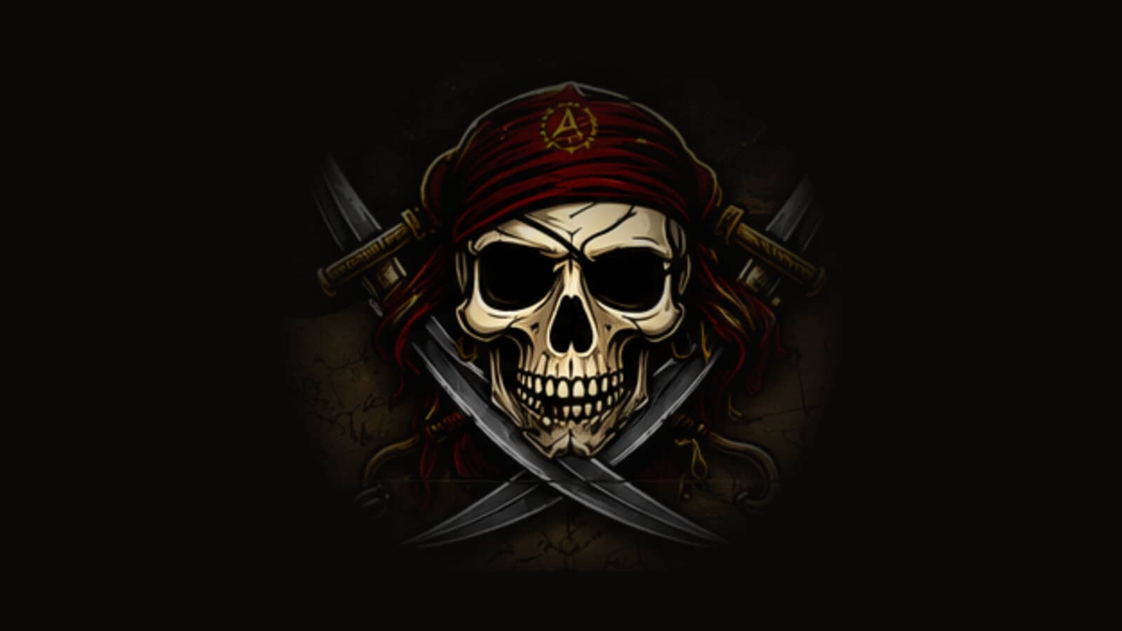 Teschio con bandana rossa e sciabole incrociate, emblema Skull Abrasivi